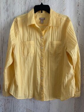 Chico's Women’s Soft Pale Yellow Textured Roll Sleeve Blouse